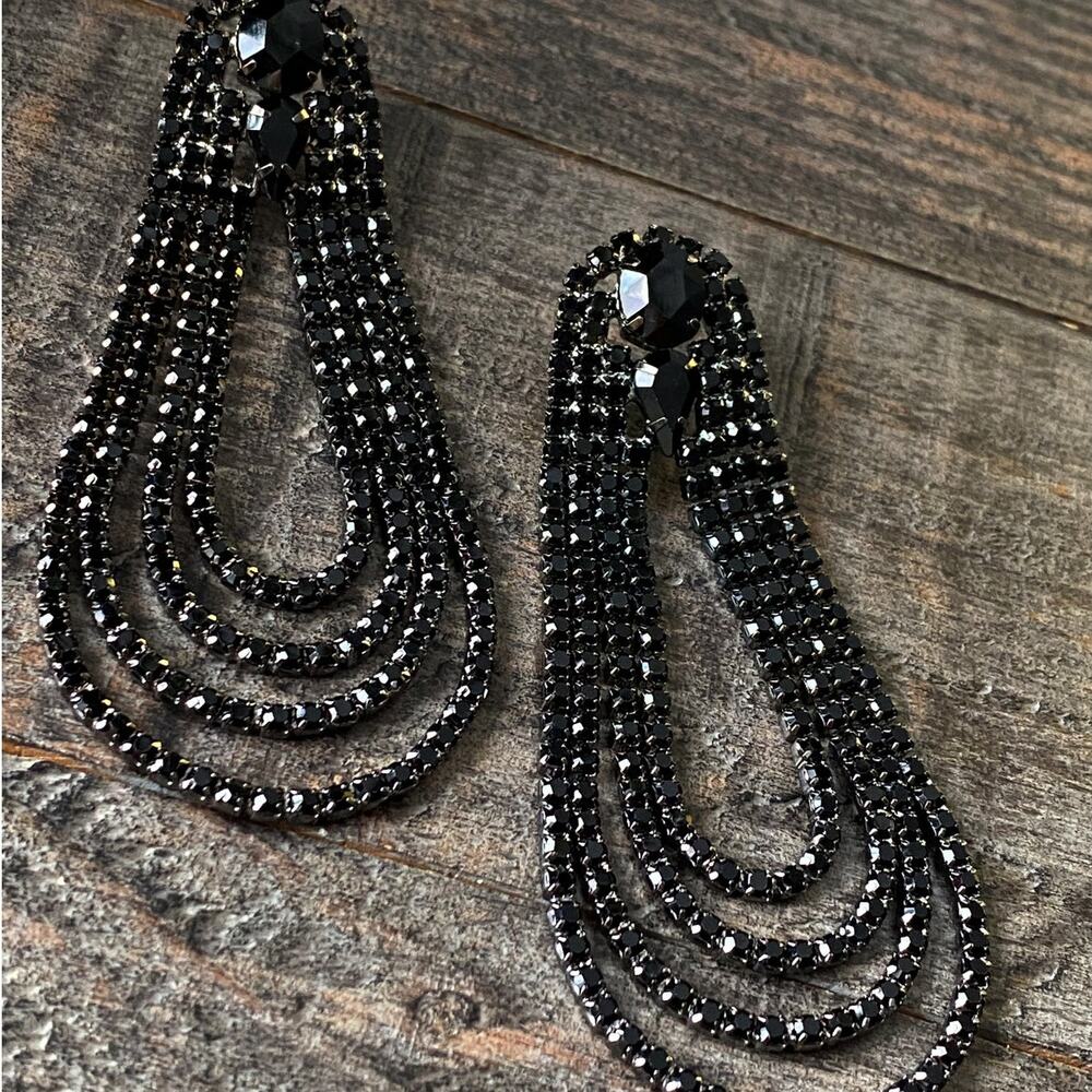NEW Black Rhinestone Drop Earrings - Picture 6 of 15